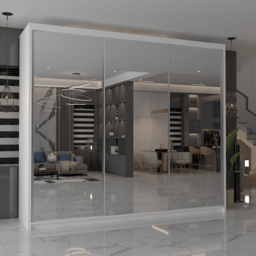 M N Furniture Modern Gala 3 Door White Mirrored Sliding Wardrobe 250cm - thumbnail 4
