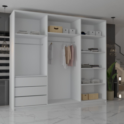 M N Furniture Modern Gala 3 Door White Mirrored Sliding Wardrobe 250cm - thumbnail 3