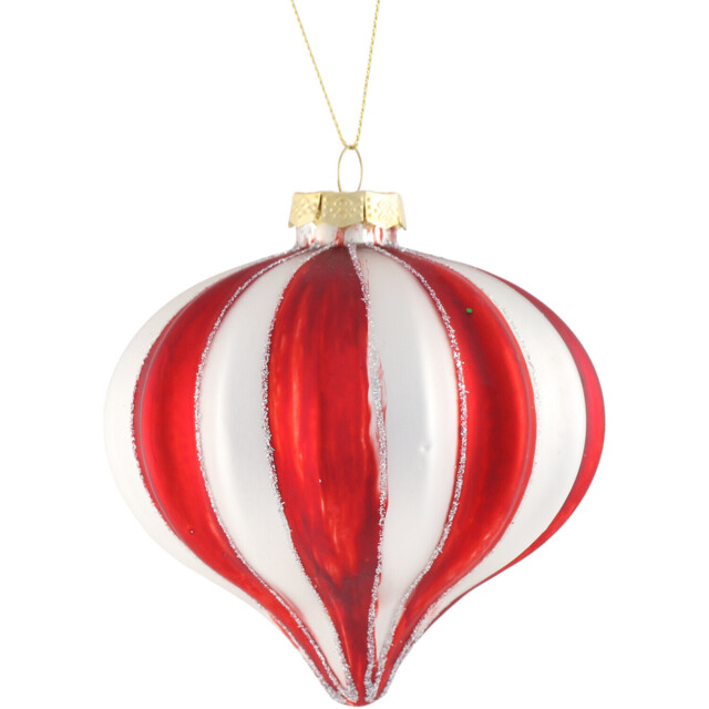 Candy Cane Lane Striped Red and White Onion Christmas Bauble 10cm