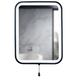 ValueLights Matt Black Rectangle Battery Operated Mirror with Pull Switch - thumbnail 1