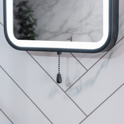 ValueLights Matt Black Rectangle Battery Operated Mirror with Pull Switch - thumbnail 3