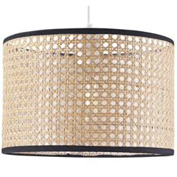Happy Homewares Natural Wicker Rattan Drum Shaped Ceiling Pendant Shade with Black Cotton Trims - thumbnail 1