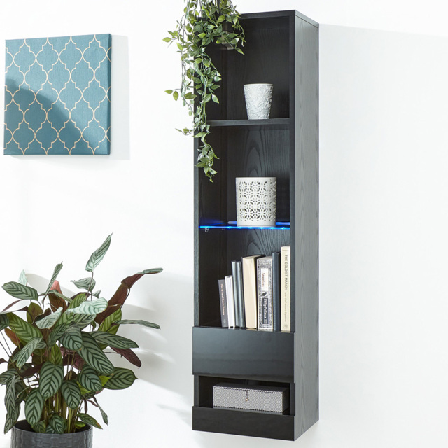 GFW Galicia 4 Shelf Black Wall Mounted Tall LED Shelving Unit - image 1