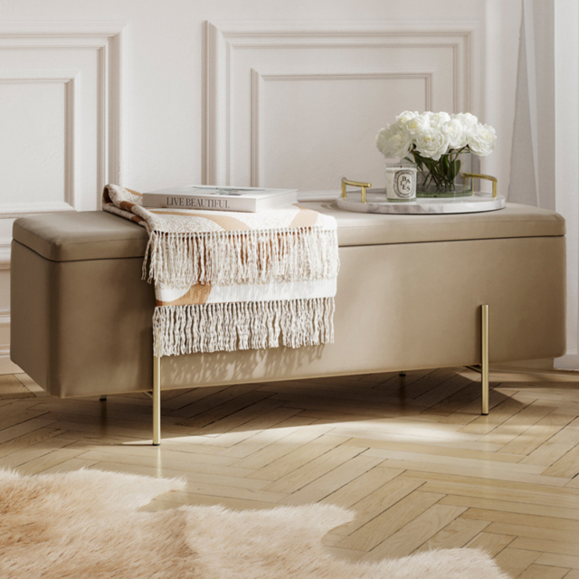 Lola Beige and Brushed Gold Velvet Storage Ottoman - image 1