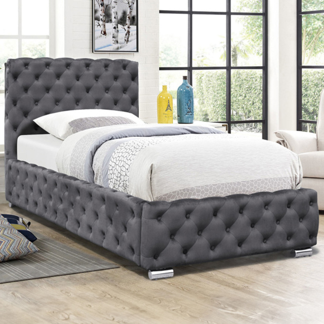 Comfy Living Single Grey Tufted Fabric Bed Frame - image 1