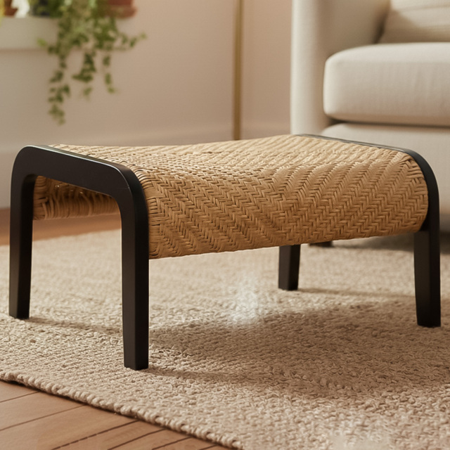Desser Harmony Black and Natural Rattan Footstool - image 1