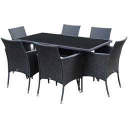 Outsunny Black 6 Seater Rattan Rectangular Garden Dining Set - thumbnail 2