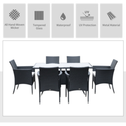 Outsunny Black 6 Seater Rattan Rectangular Garden Dining Set - thumbnail 4