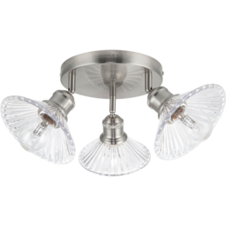 Cosylyte Milan Bathroom Brushed Nickel 3 Light Ribbed Glass Spotlight