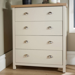 Home Source White 4 Drawer Oak Top Chest of Drawer