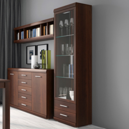 Florence Imperial Single Door 2 Drawer Dark Mahogany Narrow Glazed Cabinet