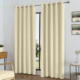 Alan Symonds Temple Velvet Blackout Ring Top Eyelet Curtains Cream 117 x 137cm