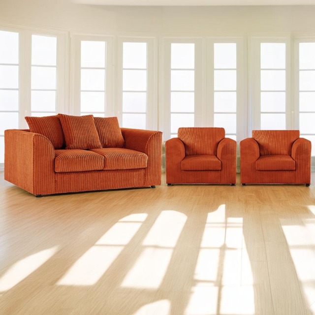 Luxor 4 Seater Orange Jumbo Cord Sofa Set with Scatter Back - image 1