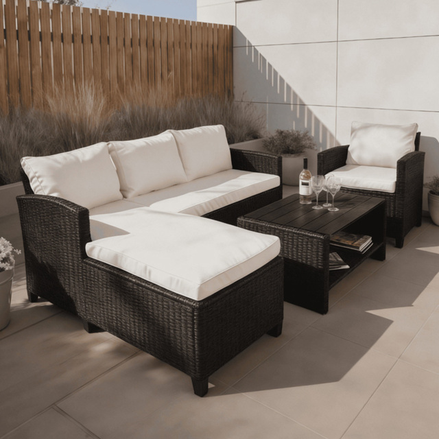 Home Source Trapani Black 5 Seater Rattan Garden Lounge Set - image 1