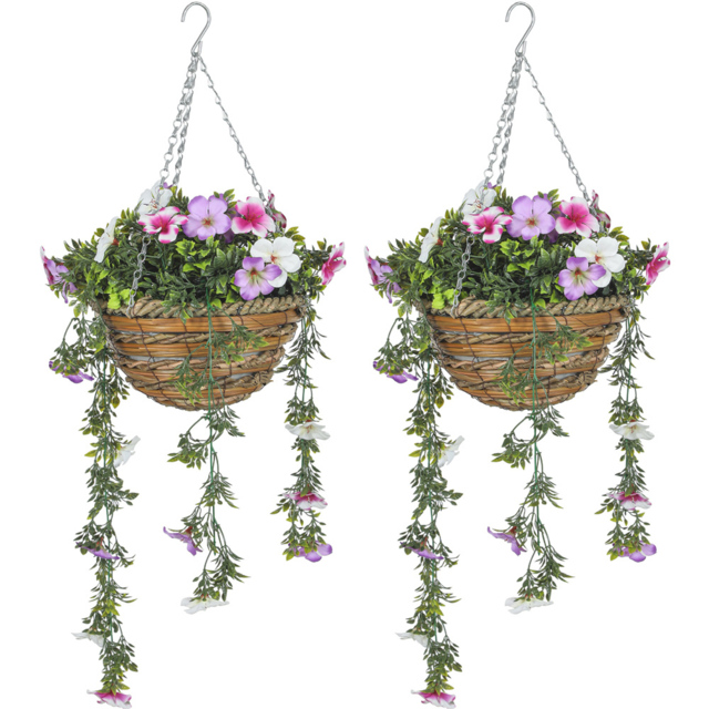 Portland Set of 2 Azalea Artificial Flower in Hanging Wicker Basket - image 1