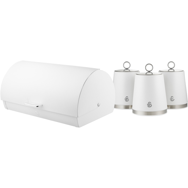 Swan Serenity EEJB278 White Bread Bin with 3 Piece Canister Set - image 1