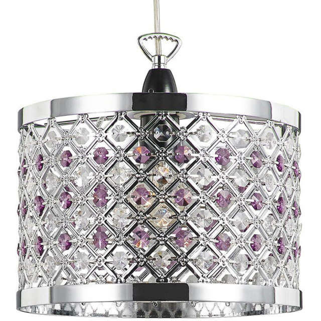 Happy Homewares Sparkly Ceiling Pendant Shade with Clear and Purple Beads - image 1