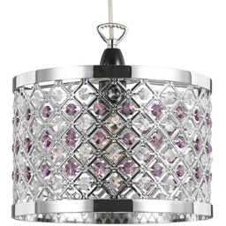 Happy Homewares Sparkly Ceiling Pendant Shade with Clear and Purple Beads - thumbnail 1