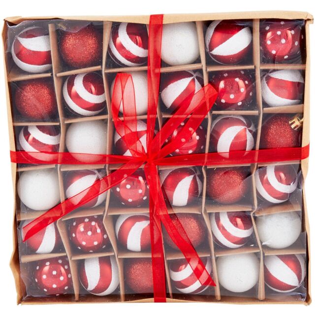 Candy Cane Lane Red and White Christmas Bauble 36 Pack - image 1