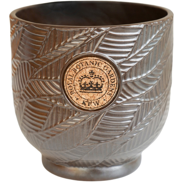 Ivyline Kew Charcoal Leaf Embossed Cork Reactive Glaze Indoor Planter 18cm - image 1
