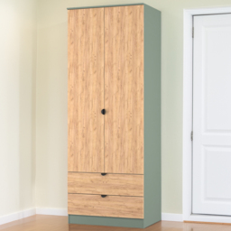 Crowndale Bora Gold Oak and Reed Green 2 Door 2 Drawer Wardrobe