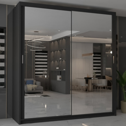 M N Furniture Modern Gala 2 Door Black Mirrored Sliding Wardrobe 180cm - thumbnail 1