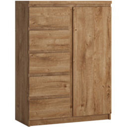 Florence Fribo Single Door 5 Drawer Golden Ribbeck Oak Wardrobe - thumbnail 2