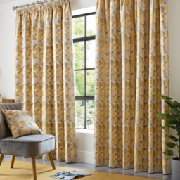 Alan Symonds Scandi Jacquard Lined Pencil Pleat Taped Top Curtains Ochre Grey Silver 117 x 183cm - thumbnail 1