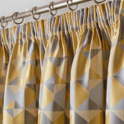 Alan Symonds Scandi Jacquard Lined Pencil Pleat Taped Top Curtains Ochre Grey Silver 117 x 183cm - thumbnail 2