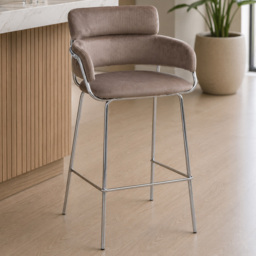 Premier Housewares Tamzin Mink Velvet Bar Chair - thumbnail 1