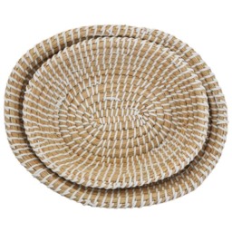 Premier Housewares White Detail Oval Straw Basket 2 Pack - thumbnail 4