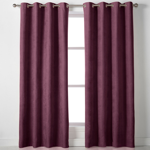 Alan Symonds Velvet Chenille Ring Top Eyelet Curtains Aubergine 142 x 183cm - image 1