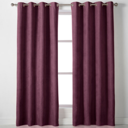 Alan Symonds Velvet Chenille Ring Top Eyelet Curtains Aubergine 142 x 183cm