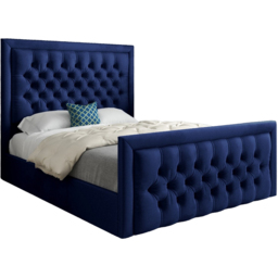 Rovigo Small Double Blue Soft Velvet Upholstered Bed Frame with Deep Buttoned Headboard - thumbnail 2