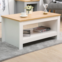 FurnitureHMD White and Oak Single Shelf Wooden Coffee Table