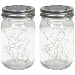 ValueLight Solar Jam Jars with Integrated LED Fairy Light Pack of 2
