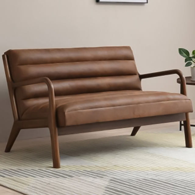 Otis 2 Seater Brown Ribbed PU Sofa - image 1