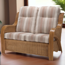 Desser Furniture Opera 2 Seater Duke Beige Stripe Light Oak Natural Rattan Sofa