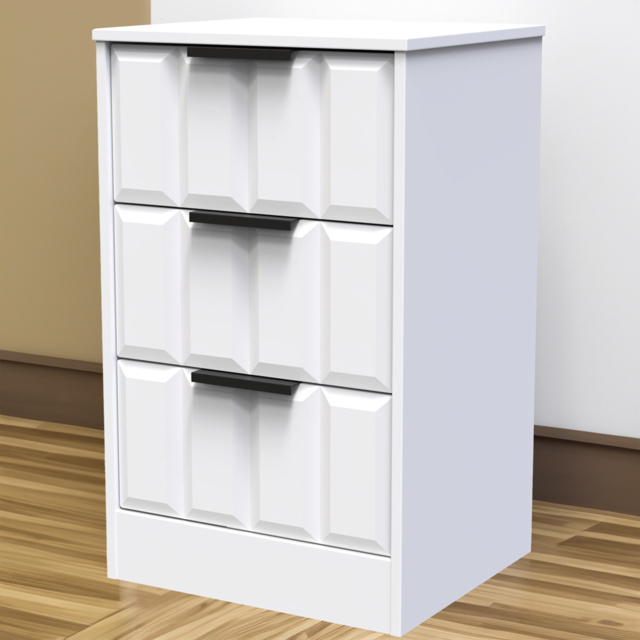 Crowndale New York 3 Drawer Matt White Bedside Table Ready Assembled - image 1