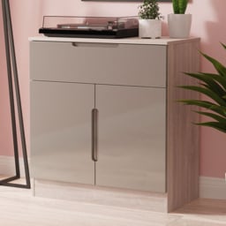 Crowndale Milan Grey Gloss and Grey Oak 2 Door Single Drawer Sideboard Ready Assembled