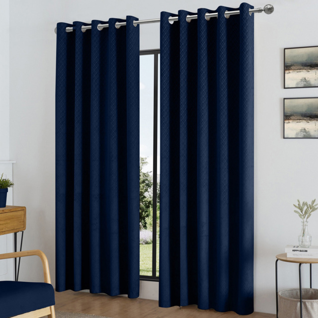 Alan Symonds Temple Velvet Blackout Ring Top Eyelet Curtains Navy 117 x 183cm - image 1