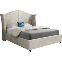 Zampa Super King Size Silver Soft Velvet Upholstered Bed Frame with Curved Winged Headboard - thumbnail 2