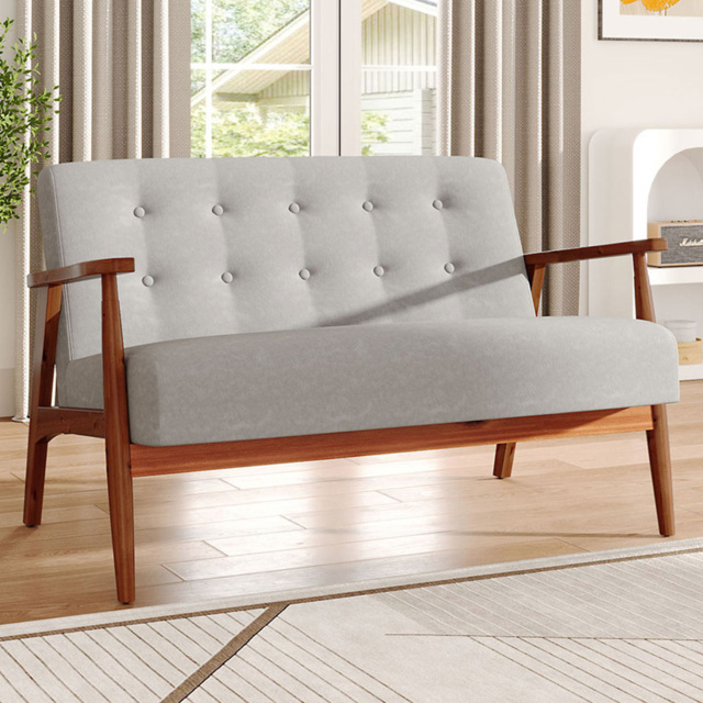 Living and Home 2 Seater Grey Walnut Frame Upholstered Tufted Sofa - image 1