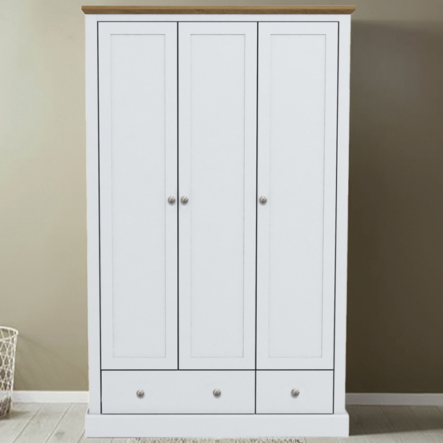 LPD Furniture Devon 3 Door 2 Drawer White Wardrobe - image 1