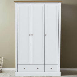 LPD Furniture Devon 3 Door 2 Drawer White Wardrobe - thumbnail 1