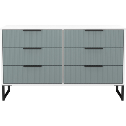 Crowndale Fluted 6 Drawer Duck and White Matt Wide Chest of Drawers Ready Assembled - thumbnail 2