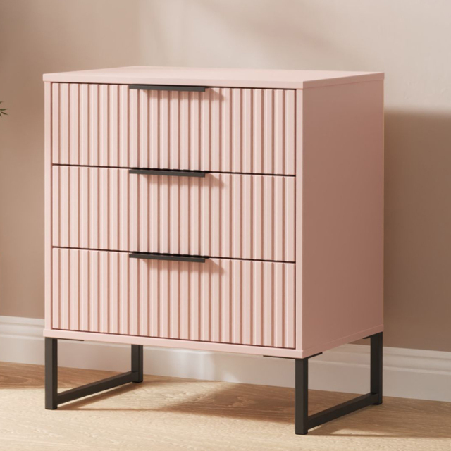 Crowndale Fluted 3 Drawer Kobe Pink Midi Chest of Drawers Ready Assembled - image 1