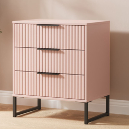 Crowndale Fluted 3 Drawer Kobe Pink Midi Chest of Drawers Ready Assembled