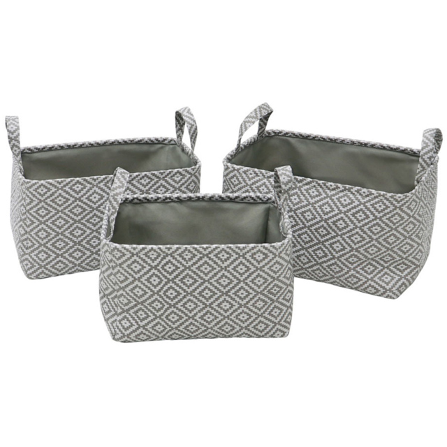JVL Argyle Grey Rectangular Paper Storage Baskets with Handles 3 Pack - image 1