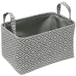 JVL Argyle Grey Rectangular Paper Storage Baskets with Handles 3 Pack - thumbnail 4